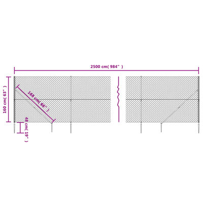 vidaXL trådhegn med jordspyd 1,6x25 m sølvfarvet