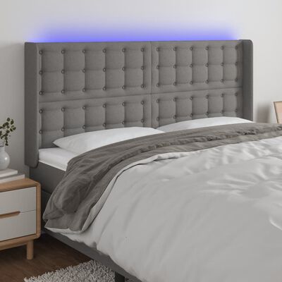 vidaXL sengegavl med LED-lys 183x16x118/128 cm stof mørkegrå