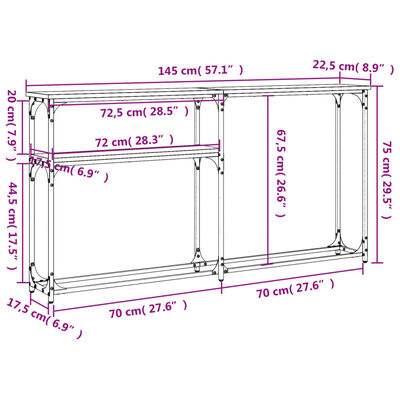 vidaXL konsolbord 145x22,5x75 cm konstrueret træ grå sonoma-eg