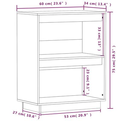 vidaXL konsolskab 60x34x75 cm massivt fyrretræ grå