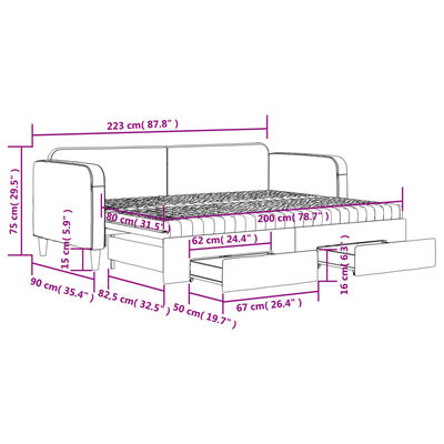 vidaXL daybed med udtræk og skuffer 80x200 cm stof gråbrun