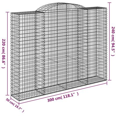 vidaXL buede gabionkurve 4 stk. 300x50x220/240 cm galvaniseret jern