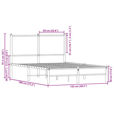 vidaXL sengeramme 120x190 cm uden madras metal brun egetræsfarve