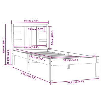 vidaXL sengeramme 90x190 cm Single massivt træ sort