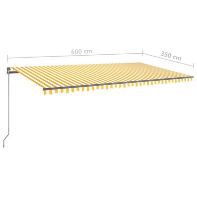 vidaXL markise m. LED + vindsensor 600x350 cm automatisk gul og hvid