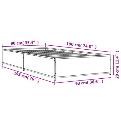 vidaXL sengeramme 90x190 cm konstrueret træ og metal sonoma-eg