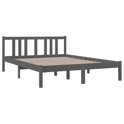 vidaXL sengeramme 135x190 cm Double massivt fyrretræ grå