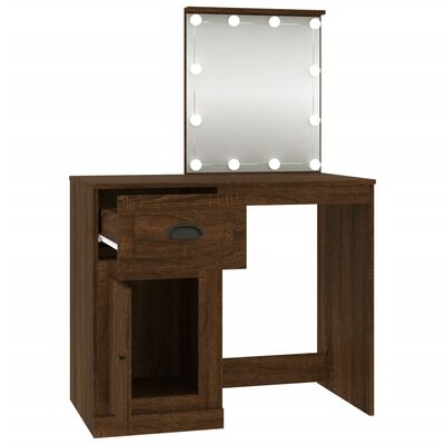 vidaXL makeupbord med LED-lys 90x50x132,5 cm konstrueret træ brunt eg