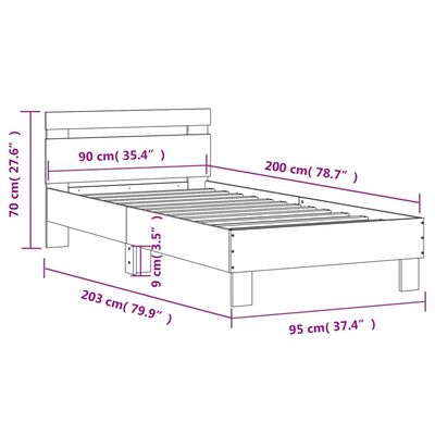 vidaXL sengeramme med sengegavl og LED-lys 90x200 cm sonoma-eg