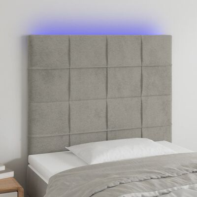 vidaXL sengegavl med LED-lys 90x5x118/128 cm fløjl lysegrå