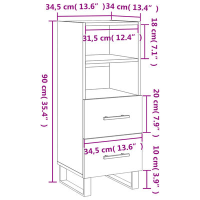 vidaXL skænk 34,5x34x90 cm konstrueret træ sort