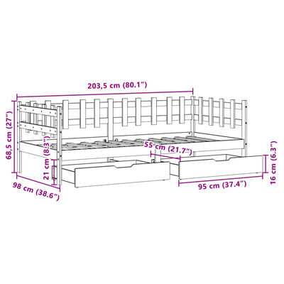 vidaXL daybed med skuffer 80x200 cm massivt fyrretræ