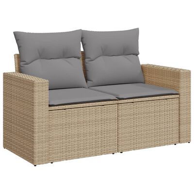 vidaXL havesofasæt 7 dele med hynder polyrattan beige