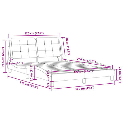 vidaXL sengeramme med sengegavl 120x200 cm kunstlæder sort og hvid