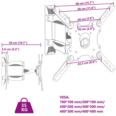 vidaXL tv-vægbeslag 32-55" skærm maks. VESA 400x400 mm 35 kg