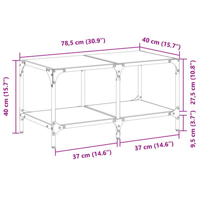 vidaXL sofabord med transparent glastop 78,5x40x40 cm stål