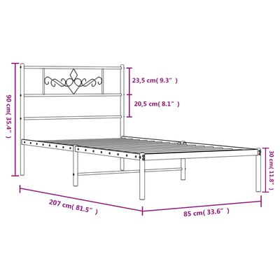 vidaXL sengeramme med sengegavl 80x200 cm metal hvid