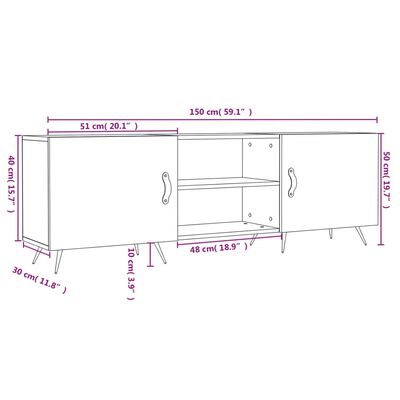 vidaXL tv-bord 150x30x50 cm konstrueret træ hvid højglans