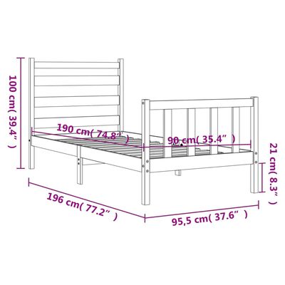 vidaXL sengeramme med sengegavl 90x190 cm massivt træ hvid