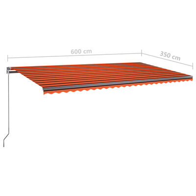 vidaXL markise m. LED + vindsensor 600x350 cm automatisk orange/brun