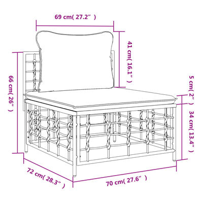 vidaXL midtermodul til havesofa med hynder polyrattan beige