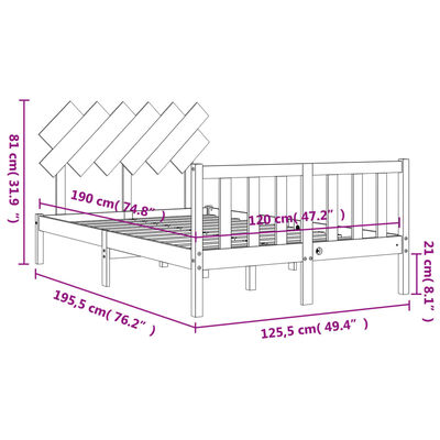 vidaXL sengeramme med sengegavl Small Double massivt træ sort