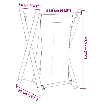 vidaXL vasketøjskurv 41,5x36x63,5 cm bambus cremehvid