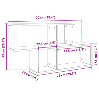 vidaXL væghylde 100x20x53 cm konstrueret træ brun egetræsfarve