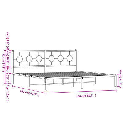 vidaXL sengeramme med sengegavl 200x200 cm metal sort