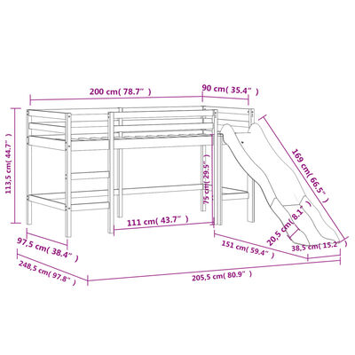 vidaXL højseng med gardiner 90x200 cm massivt fyrretræ pink