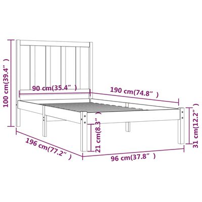 vidaXL sengestel 90x190 cm Single massivt fyrretræ sort