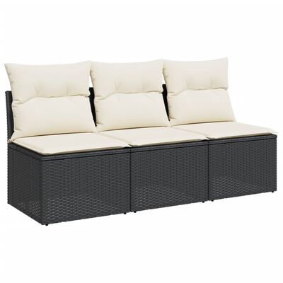 vidaXL 3-personers havesofa med hynder polyrattan sort