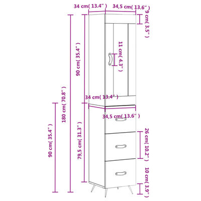 vidaXL skab 34,5x34x180 cm konstrueret træ betongrå