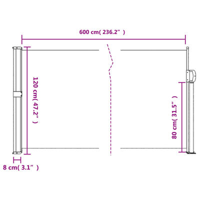 vidaXL sammenrullelig sidemarkise 120 x 600 cm red