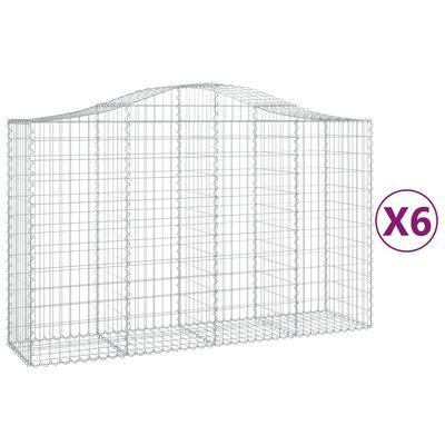 vidaXL buede gabionkurve 6 stk. 200x50x120/140 cm galvaniseret jern