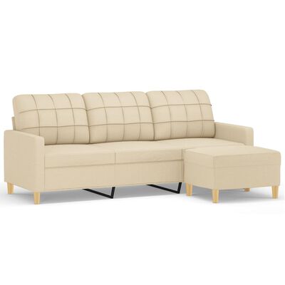 vidaXL 3-personers sofa med fodskammel 180 cm stof Cremefarvet