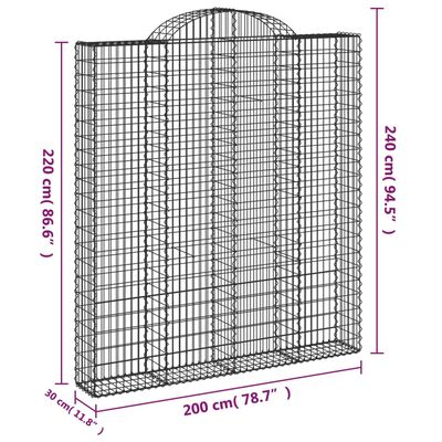 vidaXL buede gabionkurve 7 stk. 200x30x220/240 cm galvaniseret jern