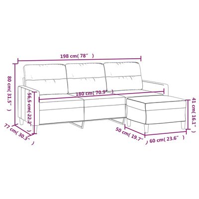 vidaXL 3-personers sofa med fodskammel 180 cm stof Gråbrun