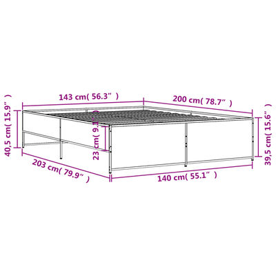 vidaXL sengestel 140x200 cm konstrueret træ og metal grå sonoma-eg