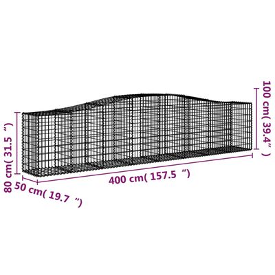 vidaXL buede gabionkurve 6 stk. 400x50x80/100 cm galvaniseret jern