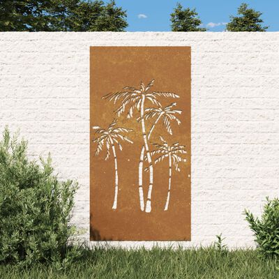 vidaXL udendørs vægdekoration 105x55 cm palmedesign cortenstål