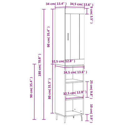 vidaXL skab 34,5x34x180 cm konstrueret træ røget egetræ