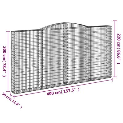 vidaXL buede gabionkurve 6 stk. 400x30x200/220 cm galvaniseret jern