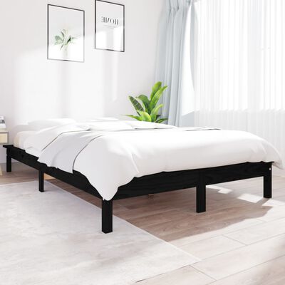 vidaXL sengeramme 135x190 cm massivt fyrretræ sort