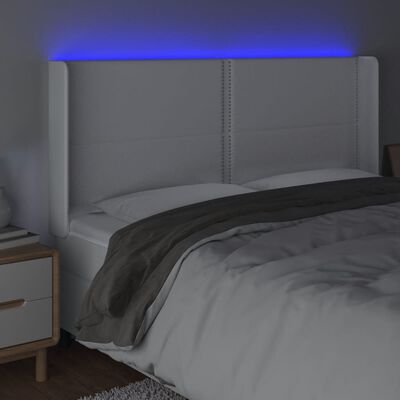 vidaXL sengegavl med LED-lys 183x16x118/128 cm kunstlæder hvid