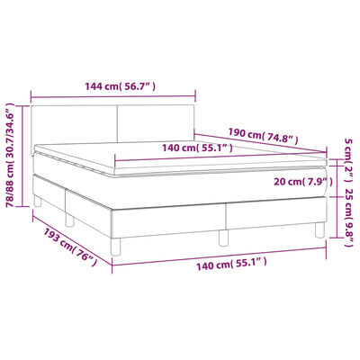 vidaXL kontinentalseng med madras 140x190 cm stof lysegrå