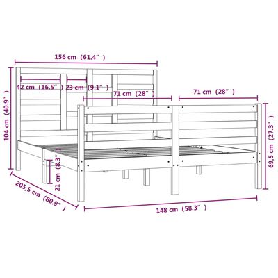 vidaXL sengeramme 150x200 cm King Size massivt træ gyldenbrun