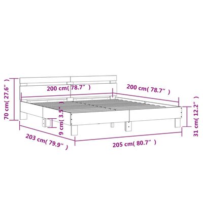 vidaXL sengeramme med sengegavl og LED-lys 200x200 cm sonoma-eg