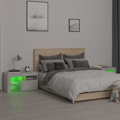 vidaXL sengeborde 2 stk. med LED-lys 70x36,5x40 cm betongrå