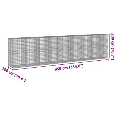 vidaXL gabionkurv med cover 850x100x200 cm galvaniseret jern